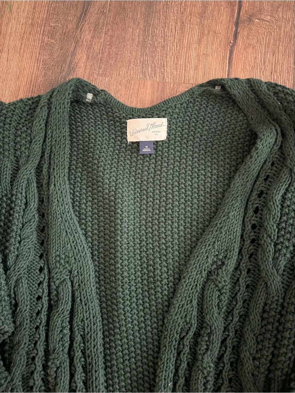 Universal Thread Women's Green Knit Solid Cable Open Front Cardigan Medium